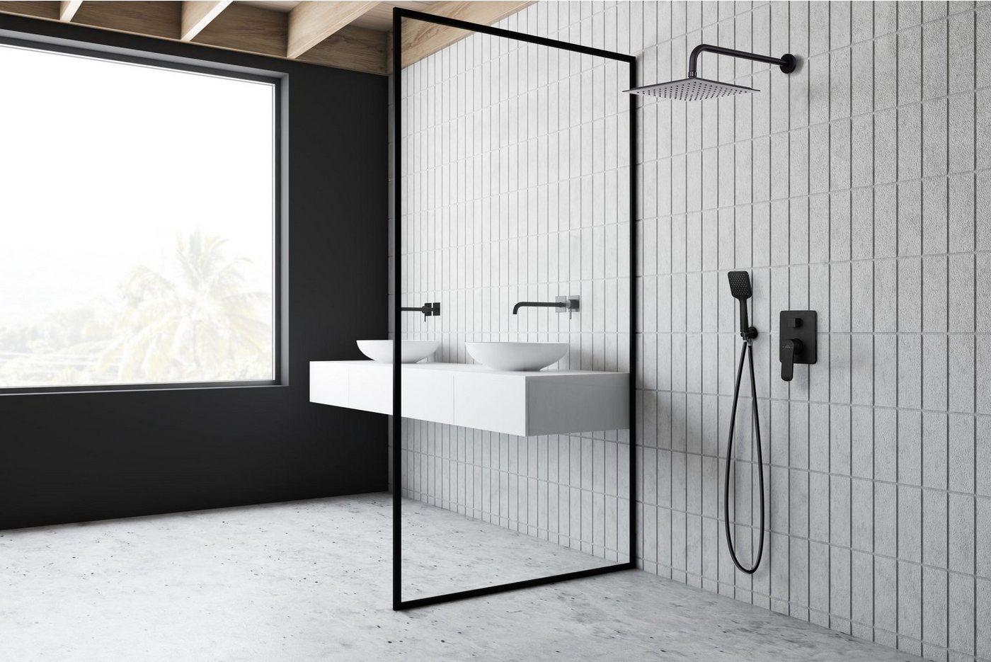KOLMAN Unterputzarmatur SIROS Unterputz-Duschset, Handbrause, Mischer und Regendusche (Quadratisch) in Schwarz Bild 3