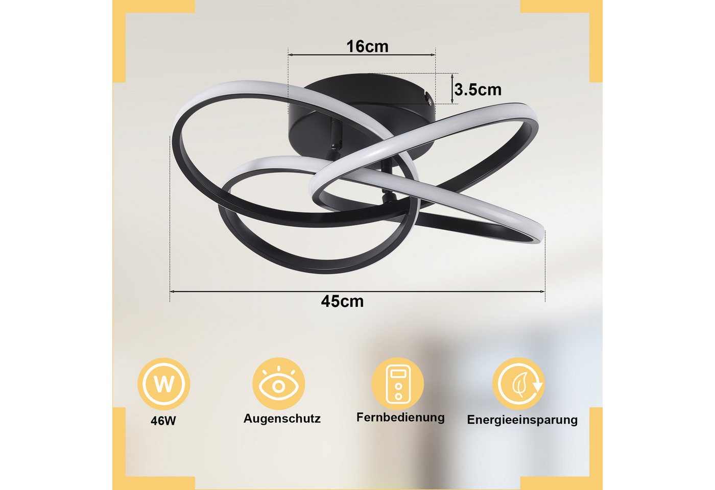 Nettlife LED Deckenleuchte Schwarz/Weiß Dimmbar Modern 28W/46W Küchenlampe, Dimmbar, LED fest integriert, für Wohnzimmer Schlafzimmer Esszimmer Küche Kinderzimmer Büro
