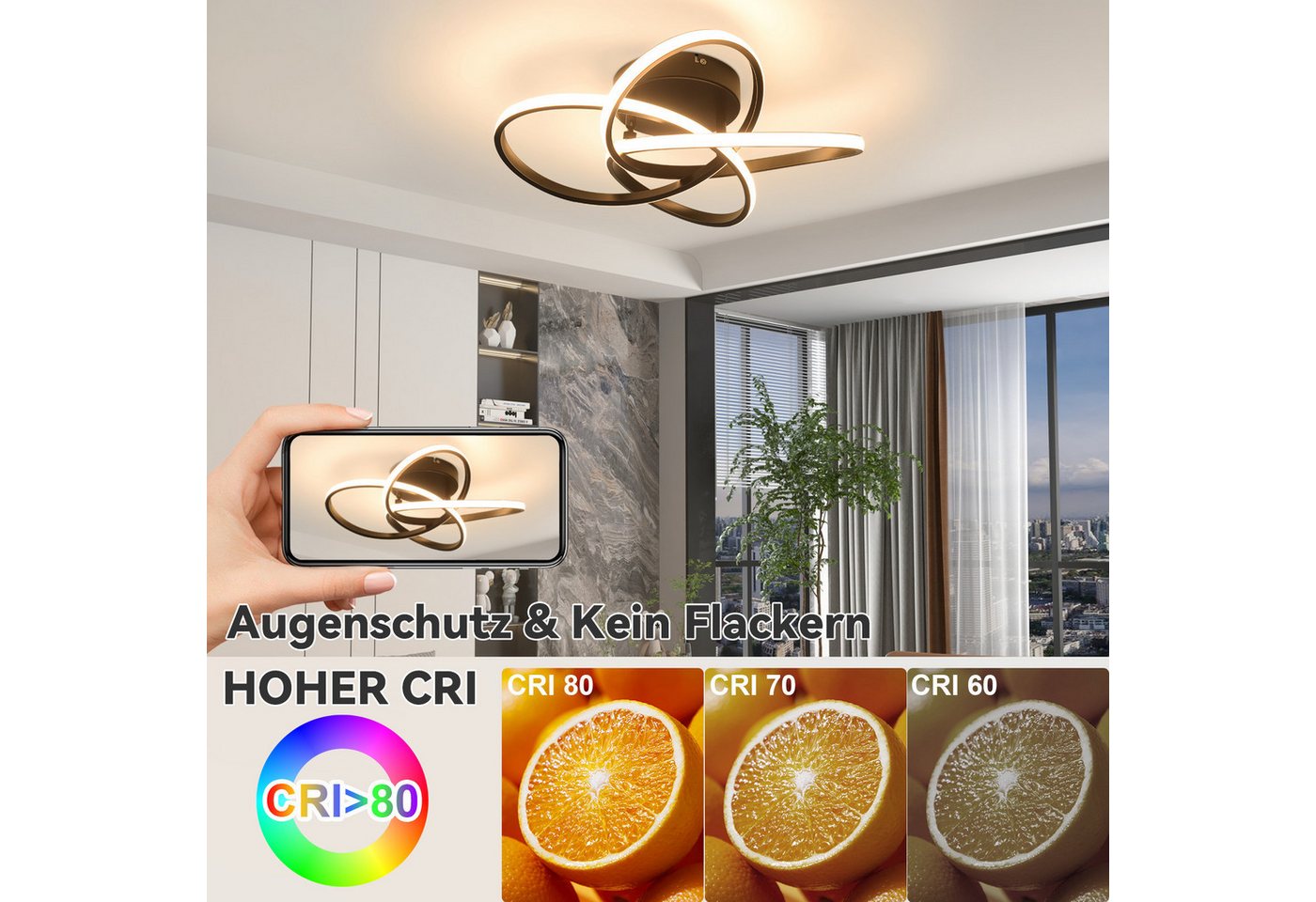 Nettlife LED Deckenleuchte Schwarz/Weiß Dimmbar Modern 28W/46W Küchenlampe, Dimmbar, LED fest integriert, für Wohnzimmer Schlafzimmer Esszimmer Küche Kinderzimmer Büro Bild 3