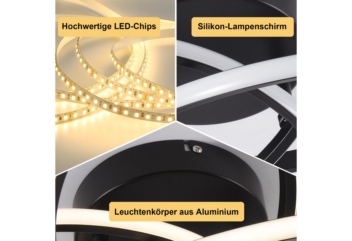 Nettlife LED Deckenleuchte Schwarz/Weiß Dimmbar Modern 28W/46W Küchenlampe, Dimmbar, LED fest integriert, für Wohnzimmer Schlafzimmer Esszimmer Küche Kinderzimmer Büro Bild 4