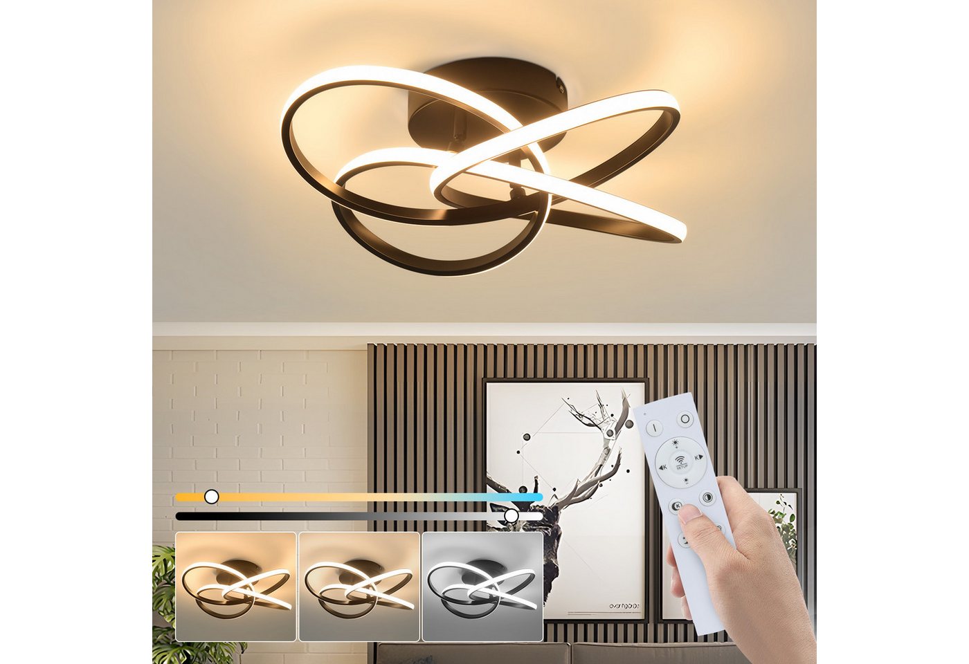 Nettlife LED Deckenleuchte Schwarz/Weiß Dimmbar Modern 28W/46W Küchenlampe, Dimmbar, LED fest integriert, für Wohnzimmer Schlafzimmer Esszimmer Küche Kinderzimmer Büro Bild 5