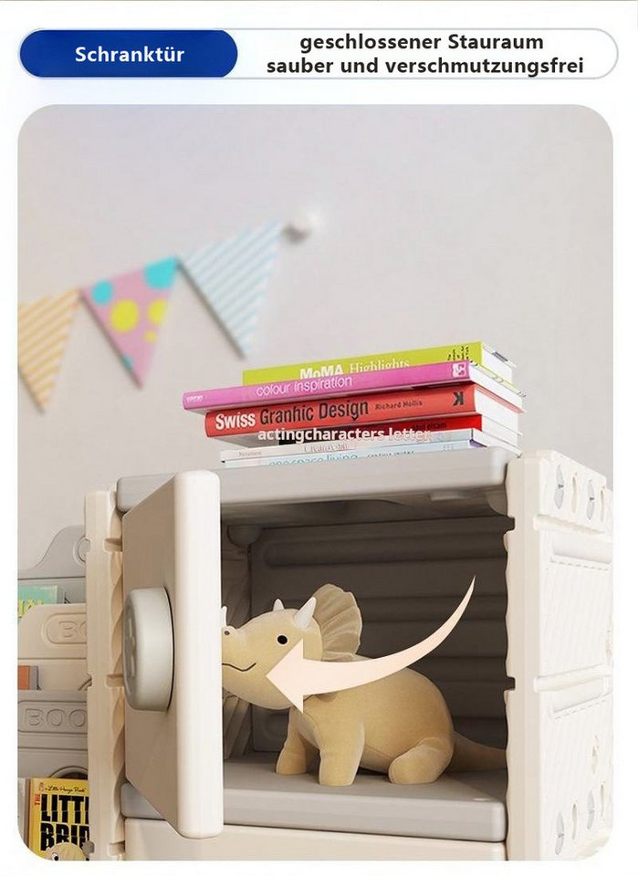 habeig Kinderregal multifunktional Buchablagen Türen Körbe Standregal Schrank, mit Haltern für Bücher Bild 2