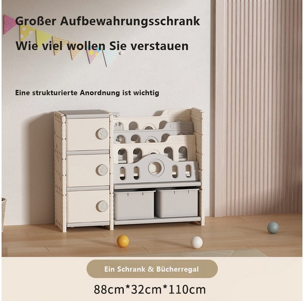 habeig Kinderregal multifunktional Buchablagen Türen Körbe Standregal Schrank, mit Haltern für Bücher Bild 3