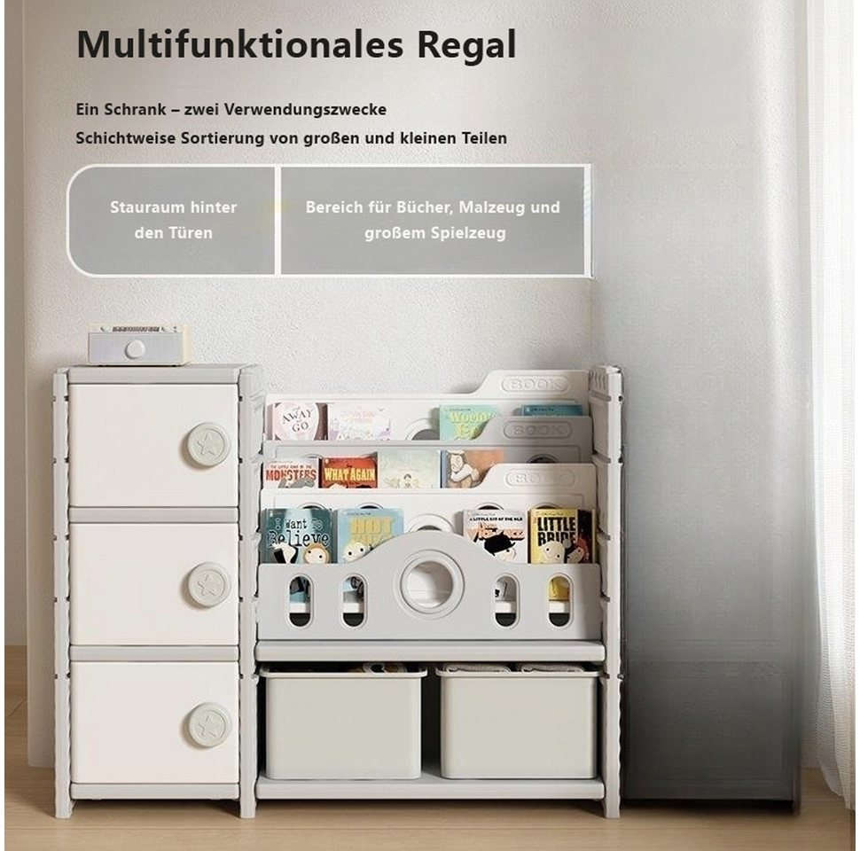 habeig Kinderregal multifunktional Buchablagen Türen Körbe Standregal Schrank, mit Haltern für Bücher Bild 4