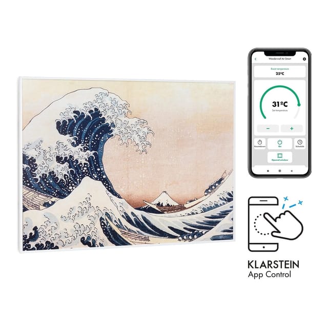 Klarstein Wonderwall Air Art Smart Infrarotheizung 80x60 cm 500 W Wandmontage App-Steuerung Motiv Welle Weiß