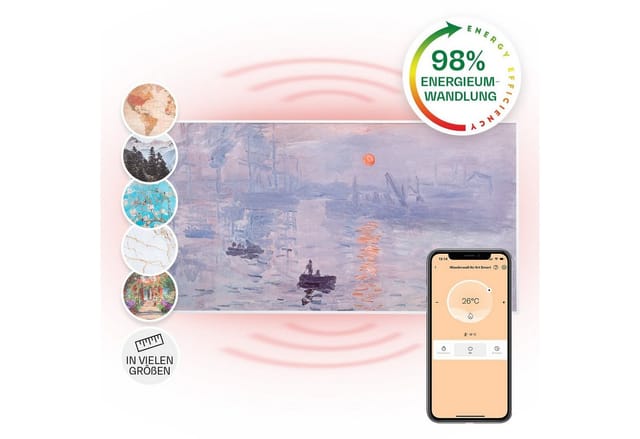 Klarstein Wonderwall Air Art Smart Infrarotheizung 120x60 cm 700 W Wandinstallation App-Steuerung Motiv Sonnenaufgang Weiß