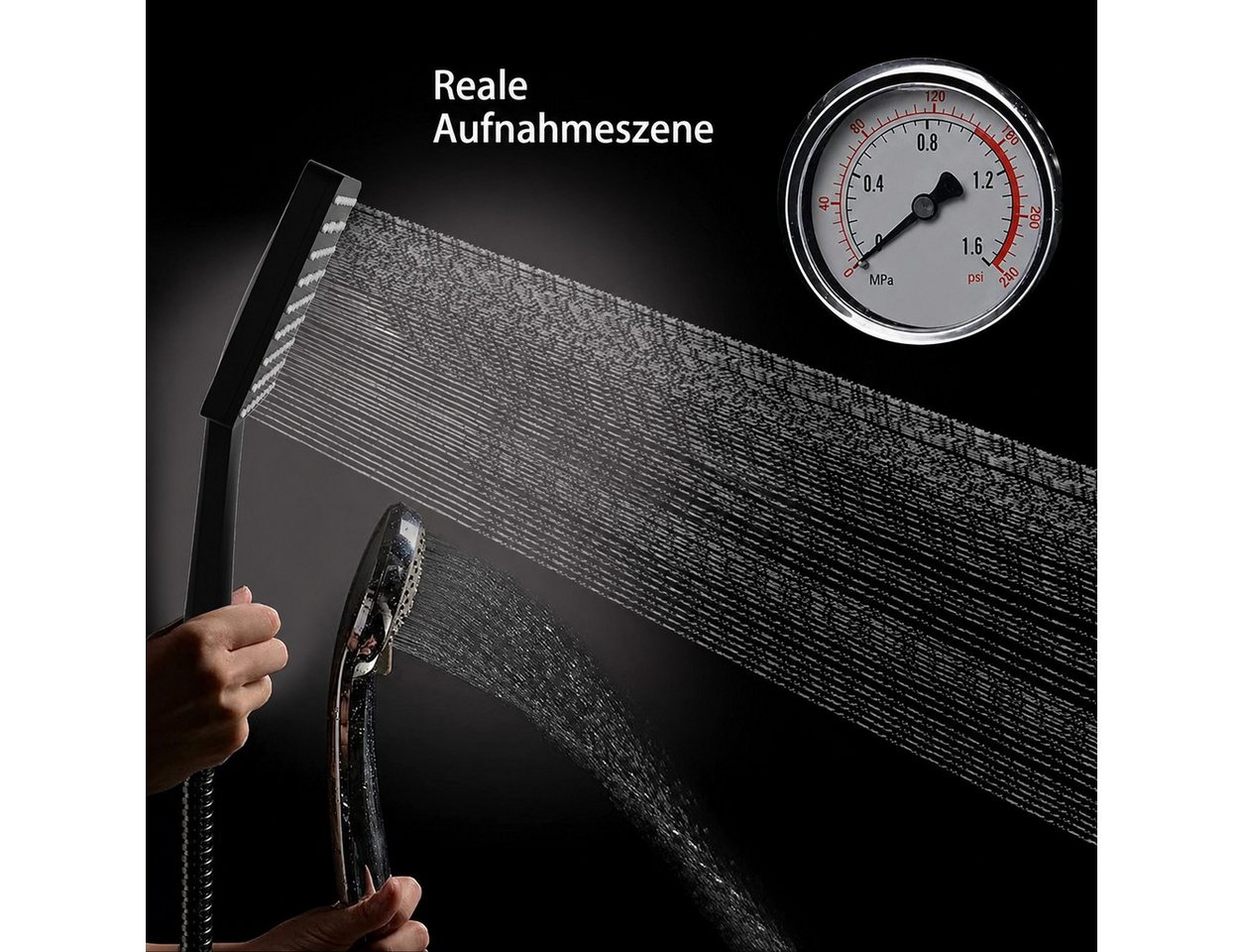 Futicare Handbrause Hochdruck Duschkopf 11,5×10 cm, 6 Strahlarten, Anti-Kalk Silikon, wassersparend 6,6–9,5 L/min, inkl. 150 cm Edelstahl-Schlauch Bild 5