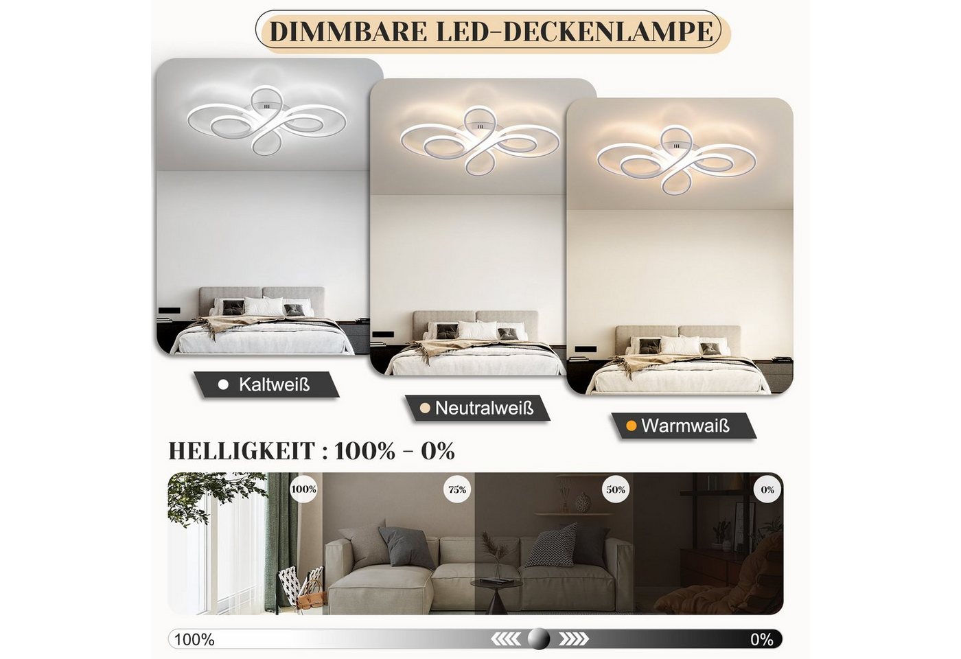 ZMH LED Deckenleuchte Wohnzimmer Modern Schmetterlingforming, Hochwertige Material, LED fest integriert, Warmweiß-Neutralweiß-Kaltweiß, Design Deckenbeleuchtung Groß für Esszimmer Büro Küche Bild 4