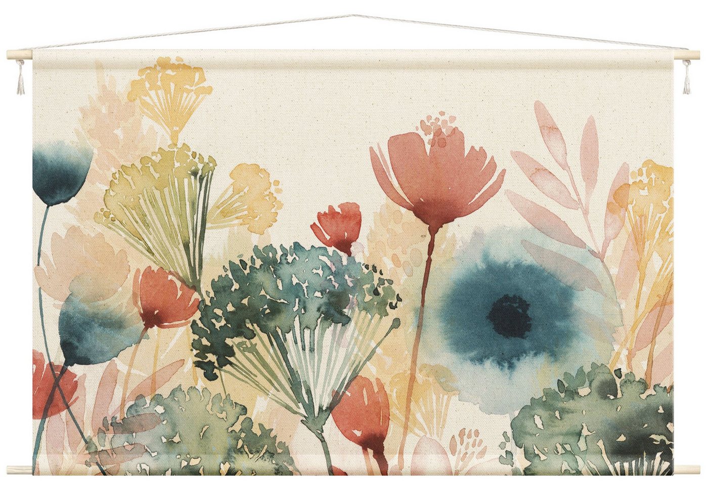 Bilderdepot24 Wandteppich modern Blumen Aquarell Landhaus weiss, rechteckig, Höhe: 2.6 mm, großes Wandbild aus Natur-Baumwolle Wandbehang Stoffbild Tuch Wollseil Bild 2