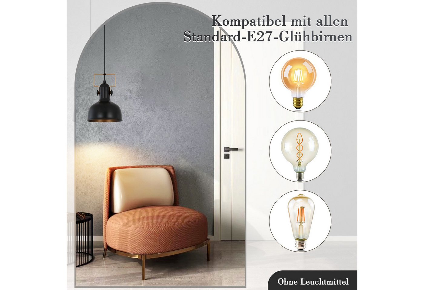 ZMH Pendelleuchte Esszimmer 1/3 Flammig Schwarz Hängeleuchte Industrial E27 Eisen Flur, MAX.25W, ohne Leuchtmittel Bild 2