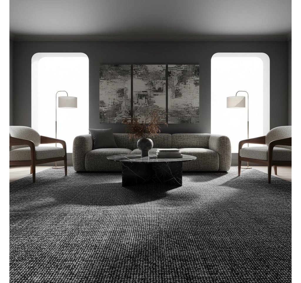 KADIMA DESIGN Wollteppich KOFEL Wohnzimmer Waschbar Schlafzimmer Wohnzimmerteppich Esszimmer, Läufer, Höhe: 9 mm, Grau, 80x150 cm, Modern Esszimmerteppich Einfarbig Uni Waschbar