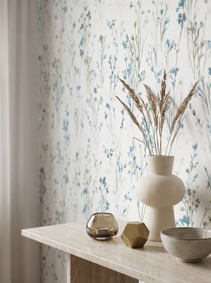 Newroom Vliestapete Lunara Türkis Tapete Vliestapete Blumen, Floral, Blumenranke, strukturiert, Mustertapete Bild 5