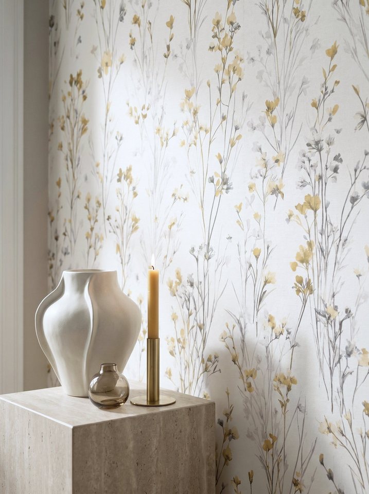 Newroom Vliestapete Lunara Ocker Tapete Vliestapete Blumen, Floral, Blumenranke, strukturiert, Mustertapete Bild 5