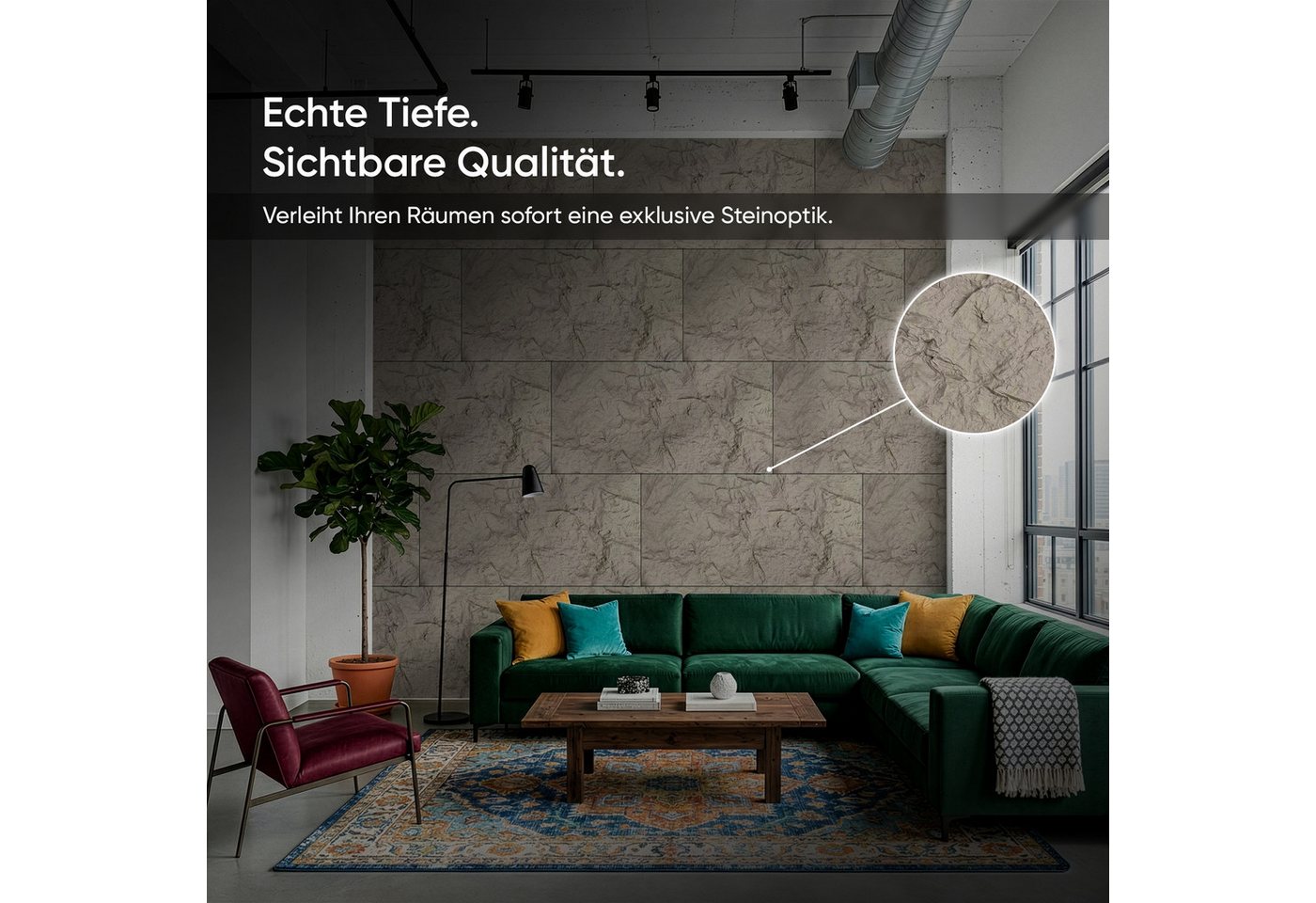 IZODEKOR 3D Wandpaneel PU Steinoptik 60x120 cm, 5 cm dick, Wandverkleidung Innen, BxL: 60x120 cm, 0,72 qm, (0,72 m) 3D Steinoptik, wasserfest, einfache Selbstmontage, wetterbeständig Bild 5