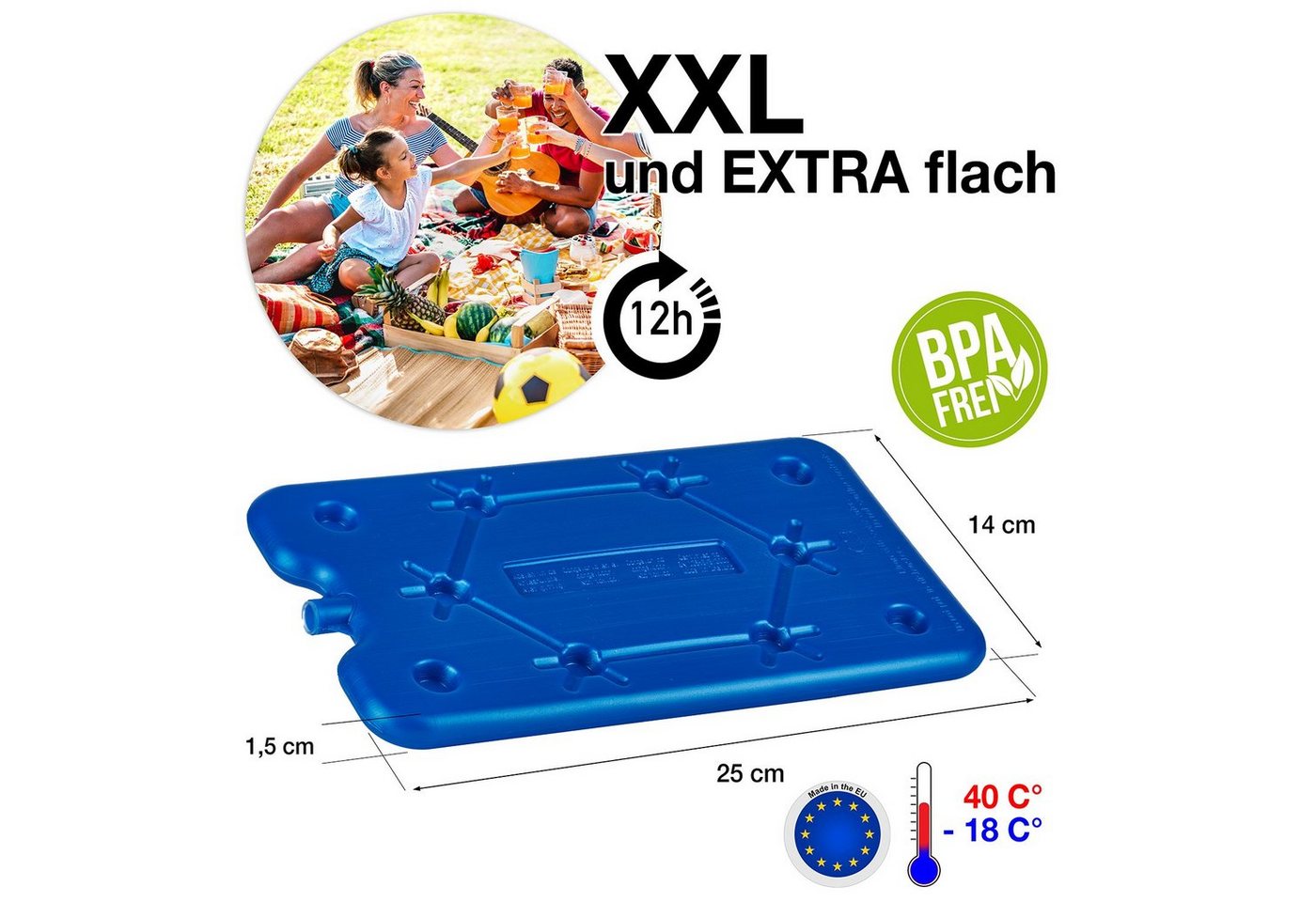 BigDean Kühlakku 8x Flache Kühlakkus je 400ml 12h Kühlung für Kühltasche & Kühlbox