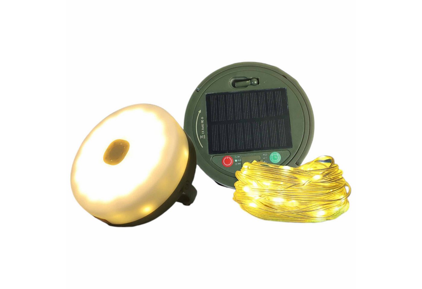 F-H-S International LED Solarleuchte, mehrere Helligkeitsstufen, LED, warmweiß, rot, Camping mit 9,9m Lichterkette 8 Funkt. 3 Timer USB Bild 2