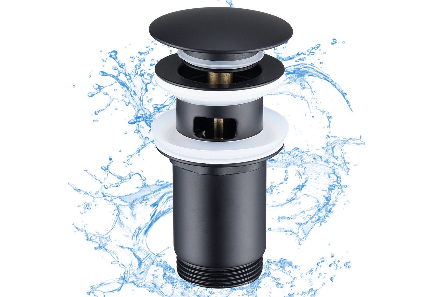 HOMELODY Waschtischarmatur Wasserfall Badarmatur Wasserhahn Badezimmer Armatur (2-St., Wasserfall WasserhahnAblaufgarnitur) +mit Pop Up Ablaufgarnitur mit Überlauf Waschbecken Armatur, Schwarz Bild 3