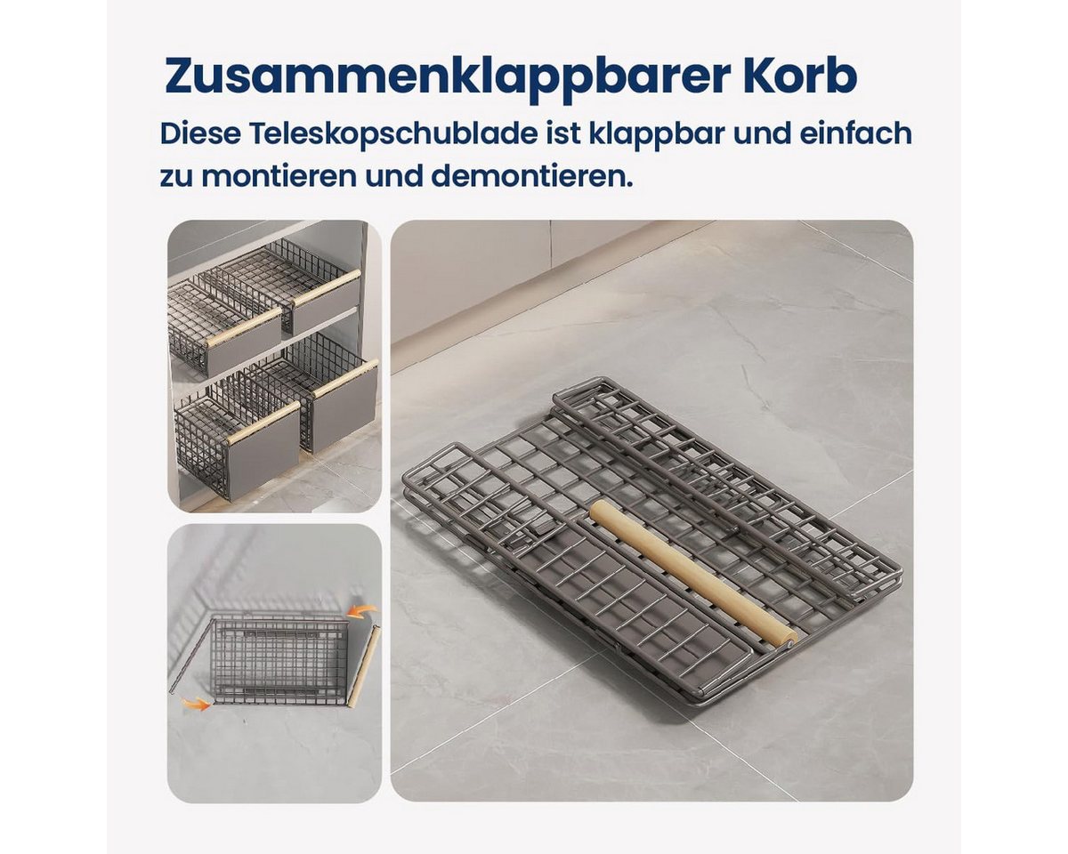 BlingBin Küchenregal Teleskopschublade Schublade Faltbare Erweiterbar Küchenschublade, 2 Stück 2-tlg., 2 Stück Teleskopschublade, Faltbarer Schrank-Organizer