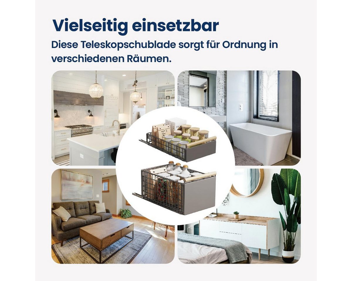 BlingBin Küchenregal Teleskopschublade Schublade Faltbare Erweiterbar Küchenschublade, 2 Stück 2-tlg., 2 Stück Teleskopschublade, Faltbarer Schrank-Organizer Bild 3