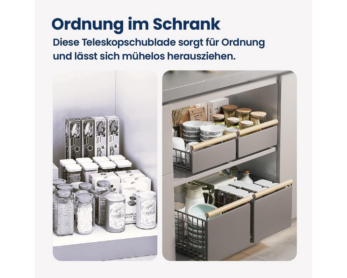 BlingBin Küchenregal Teleskopschublade Schublade Faltbare Erweiterbar Küchenschublade, 2 Stück 2-tlg., 2 Stück Teleskopschublade, Faltbarer Schrank-Organizer Bild 4