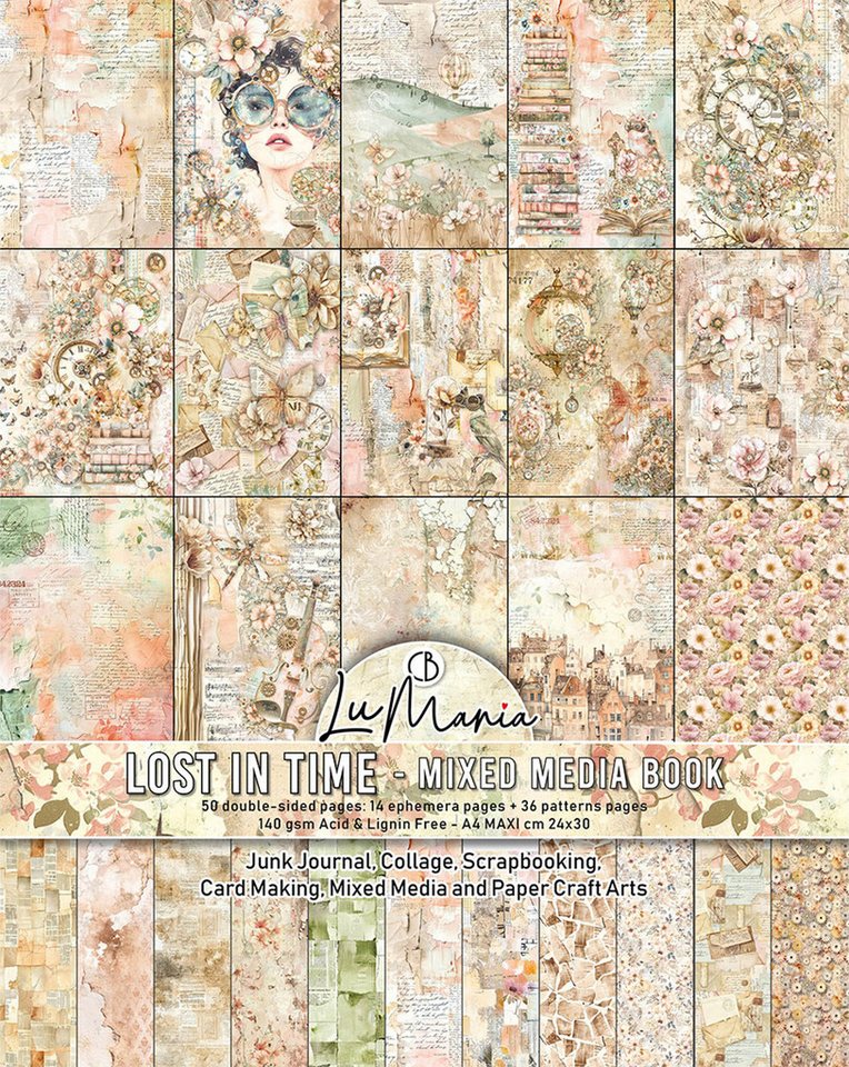 Ciao Bella Motivpapier Mixed Media Book Lost in Time, 50 Blatt