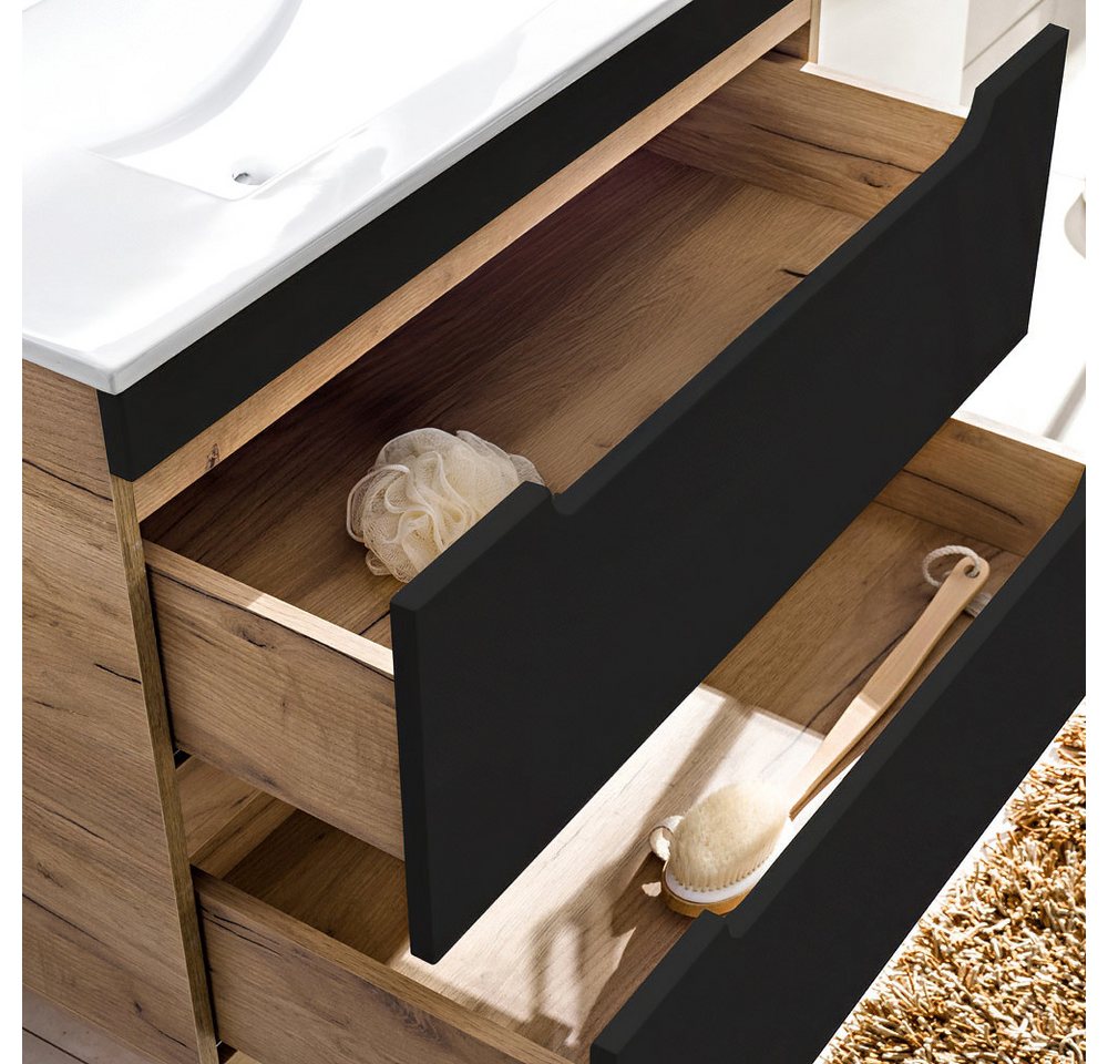 Lomadox Badmöbel-Set NEW-LUTON, (Spar-Set, 4-St), Eiche Nb. mit 80 cm Keramik-Waschtisch & Spiegelschrank 130/200/46 cm Bild 5