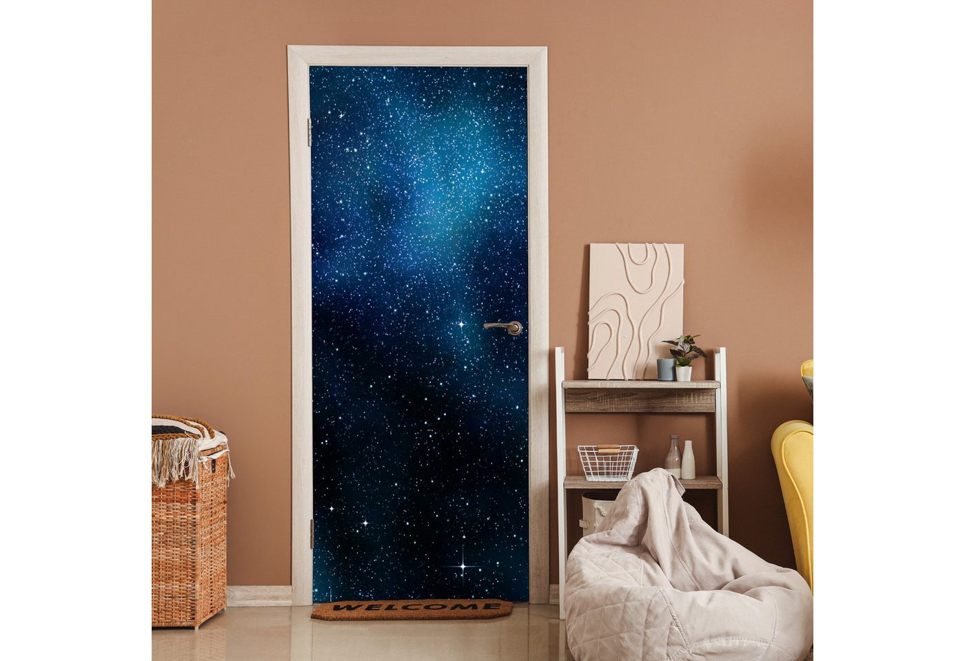 MuchoWow Türtapete Galaxie - Nacht - Milchstraße, Matt, bedruckt, (1 St), Selbstklebende Tapete, Folie für Möbel, 70x215 cm