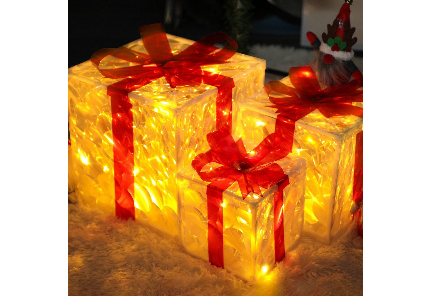 Nettlife LED Dekolicht LED Geschenkbox 3er Weihnachten Deko Leuchtfiguren mit Fernbedienung, mit Fernbedienung, für Familie Freunde Kollegen oder Partner–exquisite Verpackung