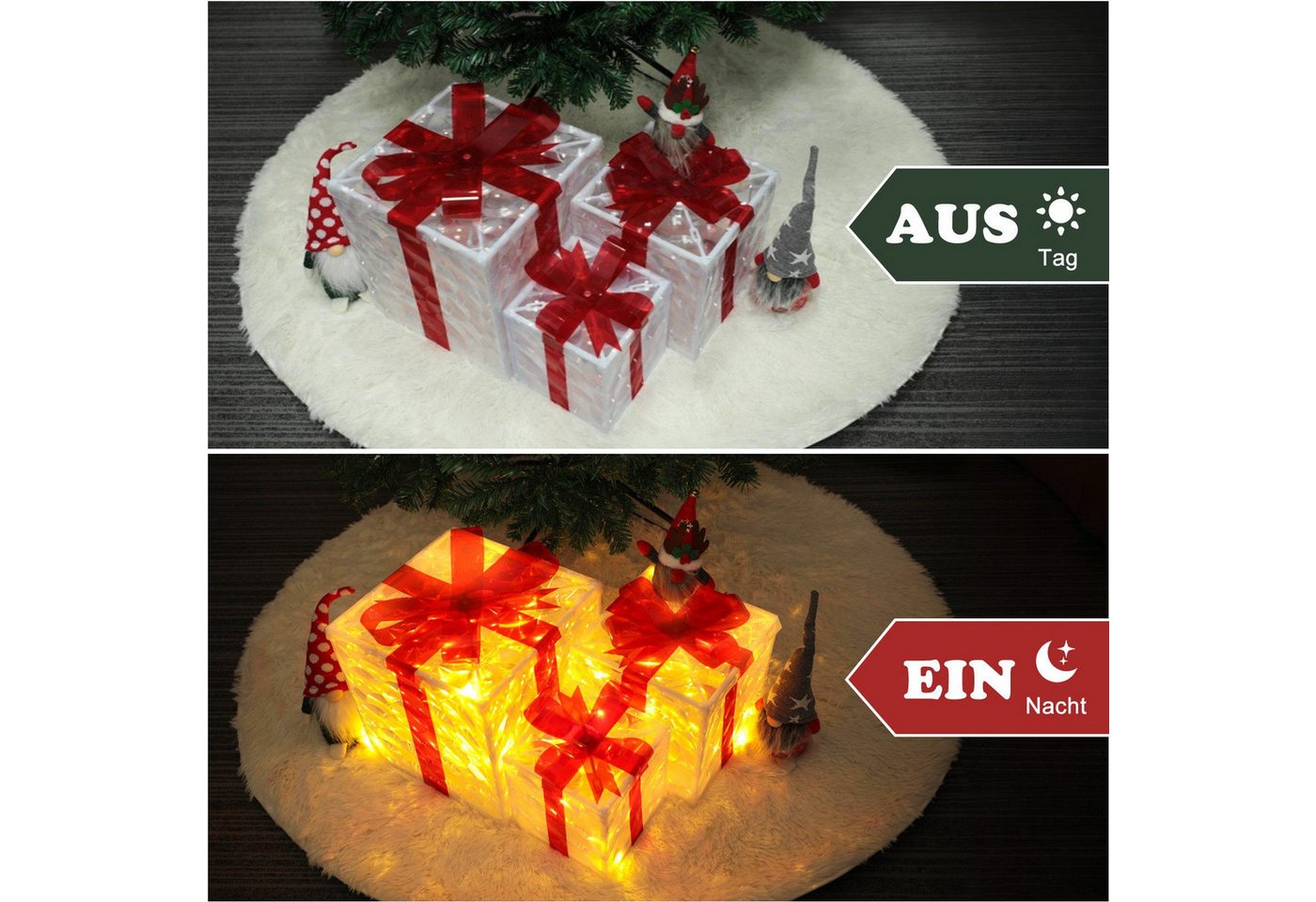 Nettlife LED Dekolicht LED Geschenkbox 3er Weihnachten Deko Leuchtfiguren mit Fernbedienung, mit Fernbedienung, für Familie Freunde Kollegen oder Partner–exquisite Verpackung Bild 2