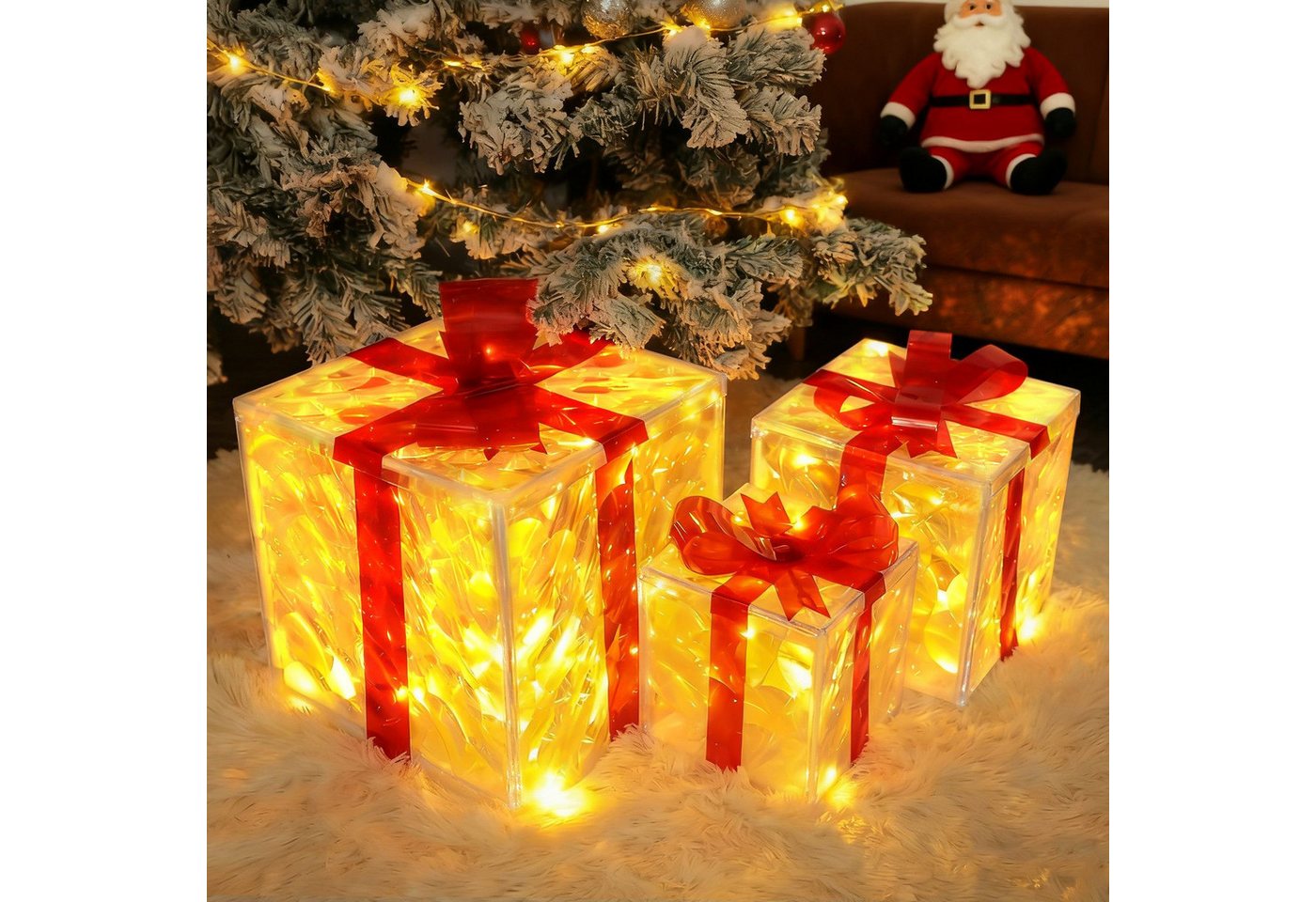 Nettlife LED Dekolicht LED Geschenkbox 3er Weihnachten Deko Leuchtfiguren mit Fernbedienung, mit Fernbedienung, für Familie Freunde Kollegen oder Partner–exquisite Verpackung Bild 4