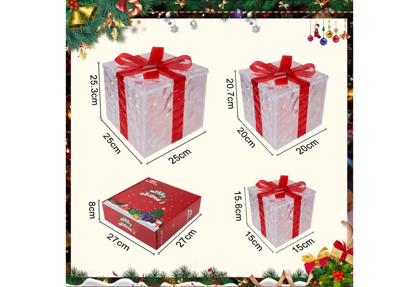 Nettlife LED Dekolicht LED Geschenkbox 3er Weihnachten Deko Leuchtfiguren mit Fernbedienung, mit Fernbedienung, für Familie Freunde Kollegen oder Partner–exquisite Verpackung Bild 5