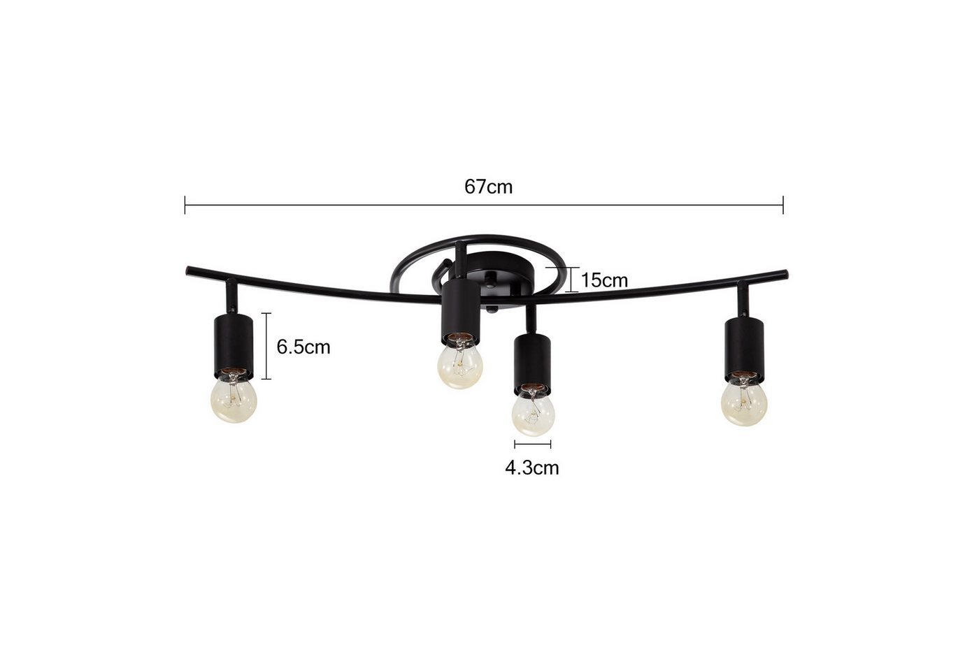 Nettlife Deckenstrahler Vintage Schwarz 4 Flammig E27 Schwenkbar 350° Deckenspot Industrial, Schwenkbar, LED wechselbar, für Küche Flur Wohnzimmer Schlafzimmer Bild 2