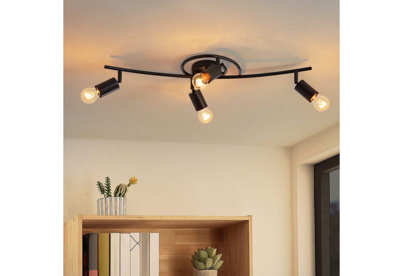 Nettlife Deckenstrahler Vintage Schwarz 4 Flammig E27 Schwenkbar 350° Deckenspot Industrial, Schwenkbar, LED wechselbar, für Küche Flur Wohnzimmer Schlafzimmer Bild 3