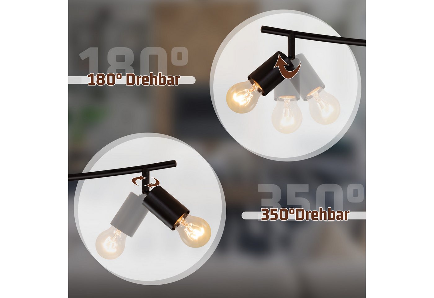 Nettlife Deckenstrahler Vintage Schwarz 4 Flammig E27 Schwenkbar 350° Deckenspot Industrial, Schwenkbar, LED wechselbar, für Küche Flur Wohnzimmer Schlafzimmer Bild 4