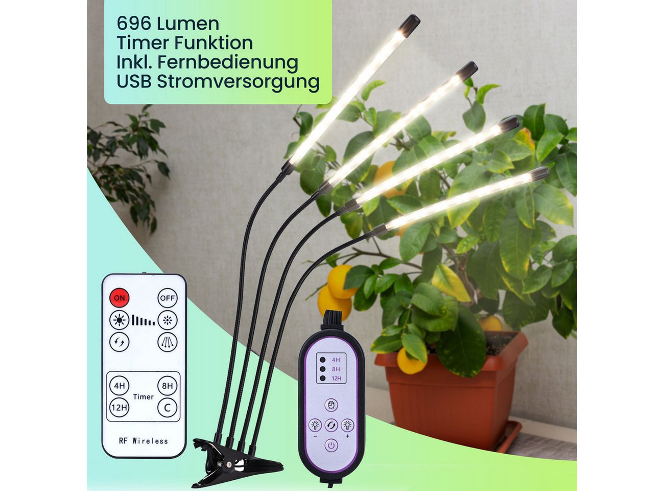 Casativo Pflanzenlampe LED Pflanzen Wachstumslampe 14 W 4 Schwanenhälse Timer USB dimmbar, 20 LEDs je Schwanenhals, LED-Licht, 4 flexible Leuchten 3 Lichtmodi & individuell verstellbare Arme