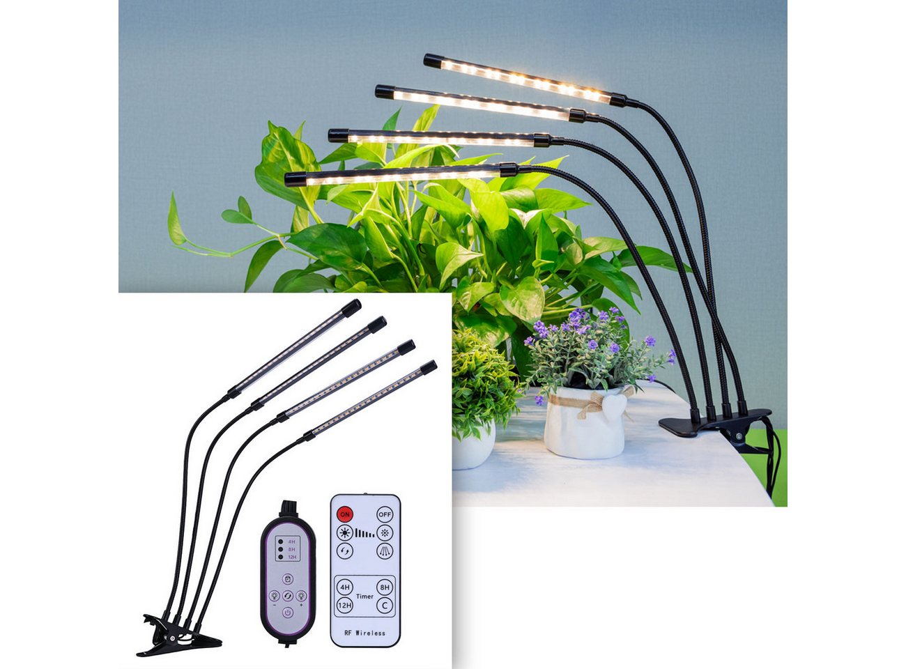 Casativo Pflanzenlampe LED Pflanzen Wachstumslampe 14 W 4 Schwanenhälse Timer USB dimmbar, 20 LEDs je Schwanenhals, LED-Licht, 4 flexible Leuchten 3 Lichtmodi & individuell verstellbare Arme Bild 2