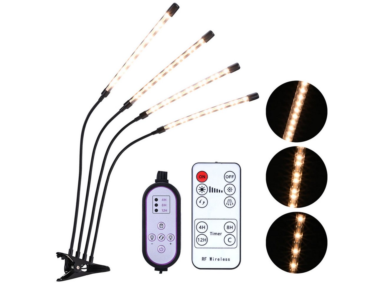Casativo Pflanzenlampe LED Pflanzen Wachstumslampe 14 W 4 Schwanenhälse Timer USB dimmbar, 20 LEDs je Schwanenhals, LED-Licht, 4 flexible Leuchten 3 Lichtmodi & individuell verstellbare Arme Bild 3