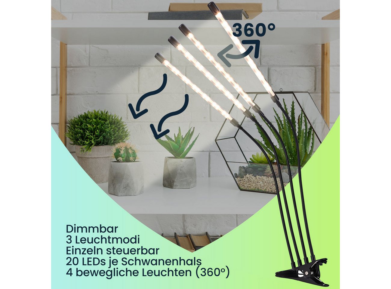 Casativo Pflanzenlampe LED Pflanzen Wachstumslampe 14 W 4 Schwanenhälse Timer USB dimmbar, 20 LEDs je Schwanenhals, LED-Licht, 4 flexible Leuchten 3 Lichtmodi & individuell verstellbare Arme Bild 5