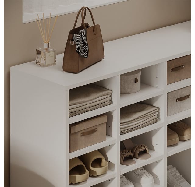 Vicco Schuhregal Lysander, Weiß, 104.2 x 65.5 cm mit 18 offenen Fächern, 1-tlg.