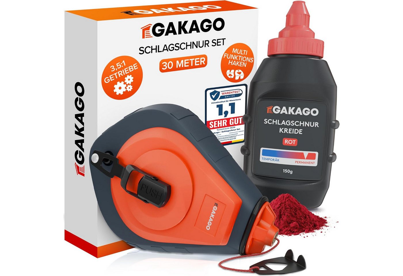Gakago Schlagschnur Schlagschnur-Set 30m inkl. 150g Kreide Bild 2