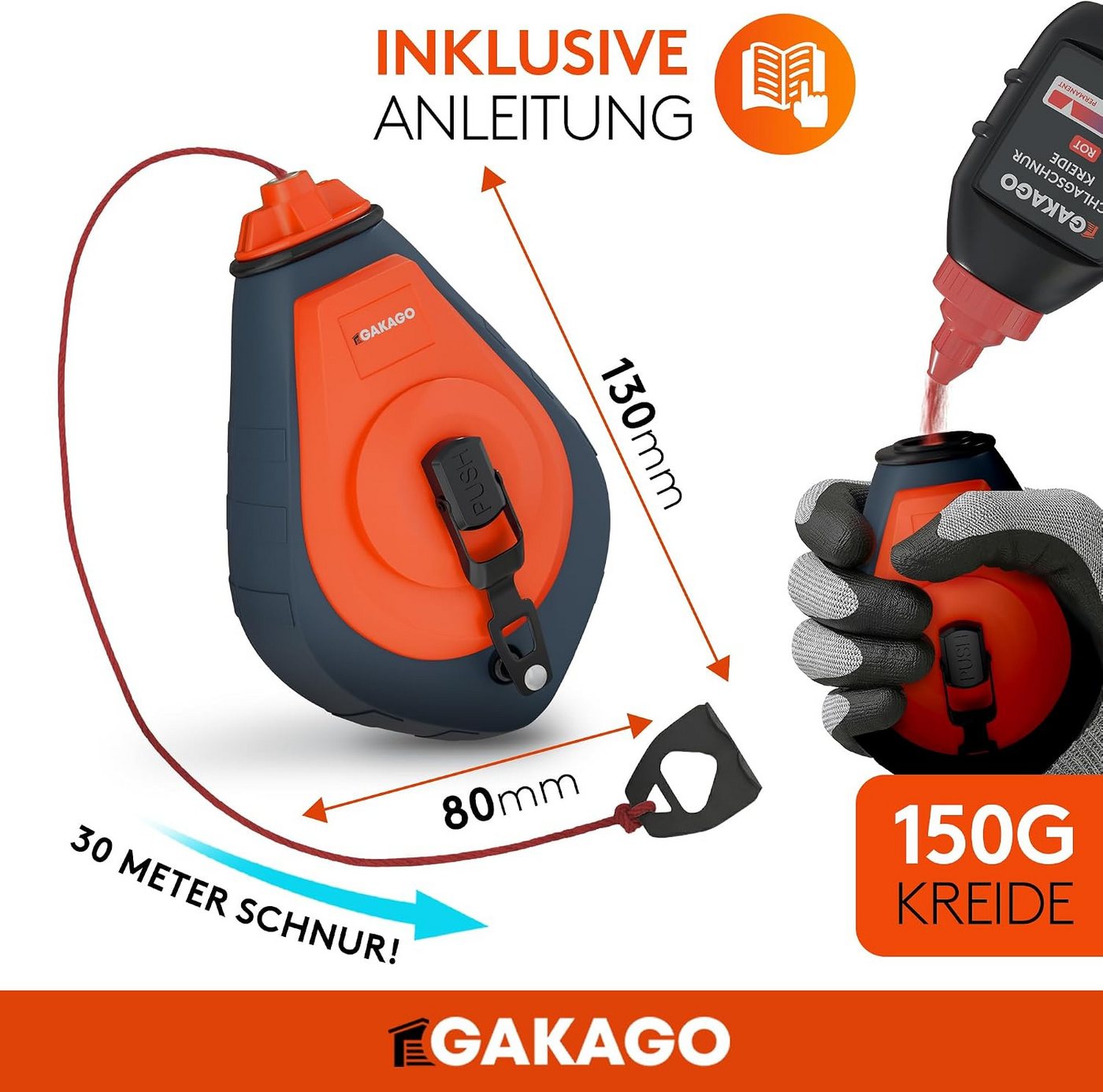 Gakago Schlagschnur Schlagschnur-Set 30m inkl. 150g Kreide Bild 5