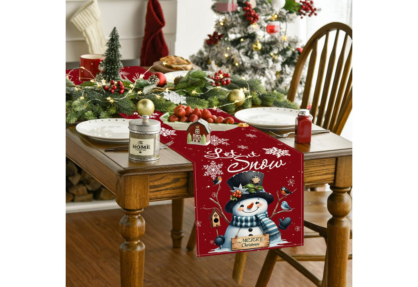LAPAPRO Tischläufer Weihnachtlicher Leinen Tischläufer mit Druck Festliche Tischdekoration Bild 3