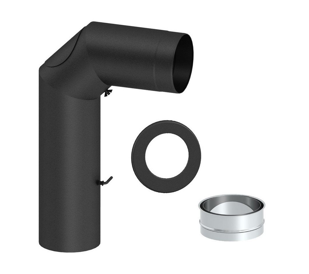 Feuercampus Ofenrohr Ø 150 mm Ofenrohrset kantig - mit Tür und Drosselklappe - schwarz, 150 mm