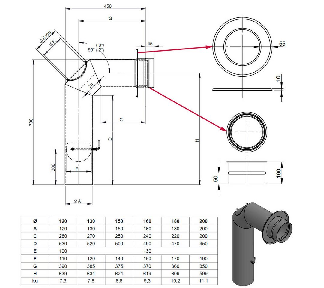 Feuercampus Ofenrohr Ø 150 mm Ofenrohrset kantig - mit Tür und Drosselklappe - schwarz, 150 mm Bild 3