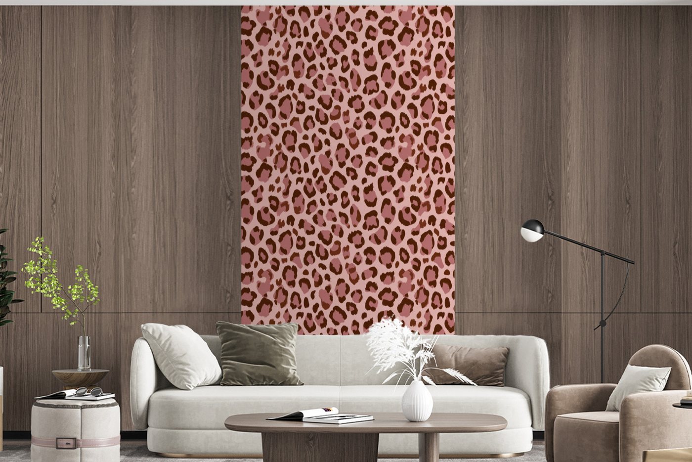 MuchoWow Fototapete Leopard - Muster - Rosa, Matt, bedruckt, Vliestapete für Wohnzimmer Schlafzimmer Küche, Fototapete, 120x240 cm