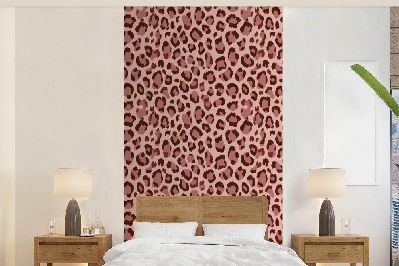 MuchoWow Fototapete Leopard - Muster - Rosa, Matt, bedruckt, Vliestapete für Wohnzimmer Schlafzimmer Küche, Fototapete, 120x240 cm Bild 4