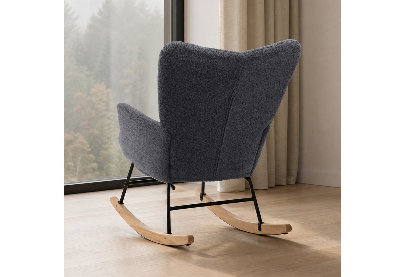 HAUSS SPOLE Schaukelstuhl mit ausziehbarer Fußstütze,Relaxsessel mit Schaukelfunktion,Grau (Relaxsessel Polstersessel mit Fußstützefunktion und Schaukelfunktion), Wohnzimmersessel mit geschwungenen Holzschaukelfüßen Bild 2