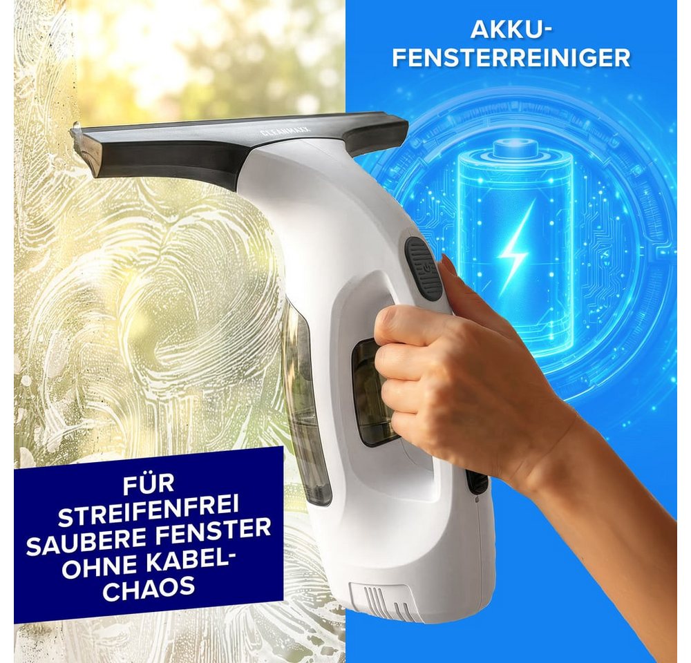 CLEANmaxx Sprühwischer Komplettset, Akku-Betrieb, 2000 Pa, bis zu 30 Min. inkl. Sprühflasche (300 ml), Wischaufsatz und 2 Mikrofasertücher Bild 2