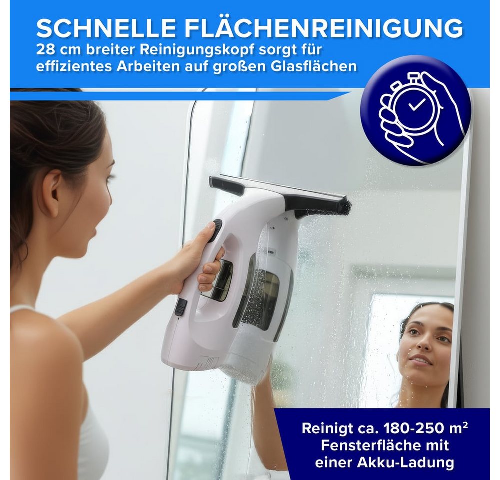 CLEANmaxx Sprühwischer Komplettset, Akku-Betrieb, 2000 Pa, bis zu 30 Min. inkl. Sprühflasche (300 ml), Wischaufsatz und 2 Mikrofasertücher Bild 3