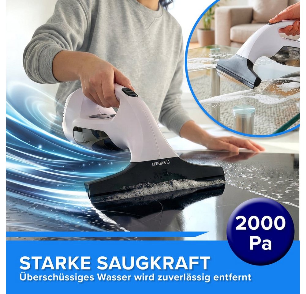CLEANmaxx Sprühwischer Komplettset, Akku-Betrieb, 2000 Pa, bis zu 30 Min. inkl. Sprühflasche (300 ml), Wischaufsatz und 2 Mikrofasertücher Bild 5